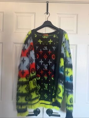 Louis Vuitton Black Mohair Multicolor Logo Cardigan